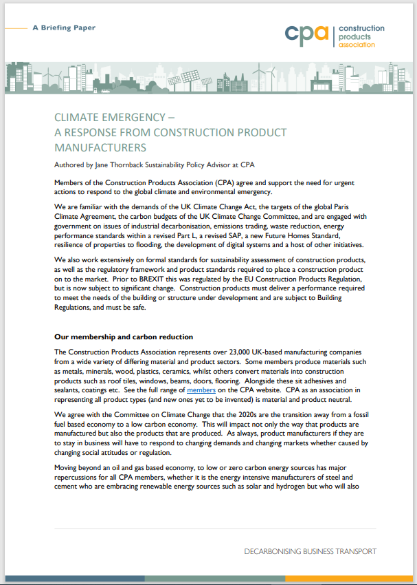 Climate Emergency - A Response from Construction Product Manufacturers