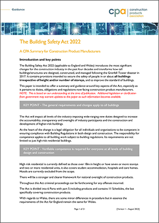 CPA Guidance on Building Safety Act 2022